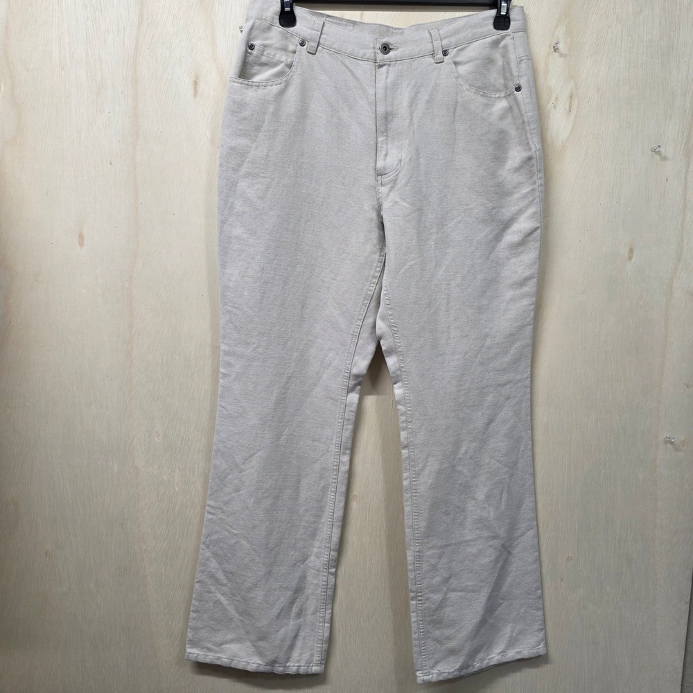 Liz Claiborne Lizwear Jeans Womens 14 Beige Linen Cotton Straight Leg Pants